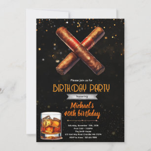 Invitación de cumpleaños con Whiskey y Cigarros
