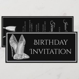 Invitación de cumpleaños con zapatos brillantes y 