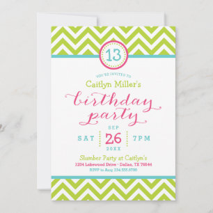 Invitación de cumpleaños con zigzag Chevron de mod
