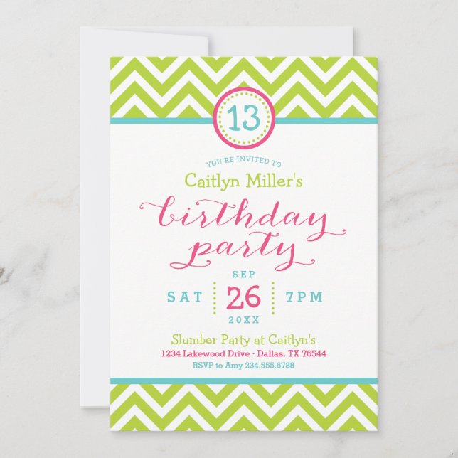 Invitación de cumpleaños con zigzag Chevron de mod (Anverso)