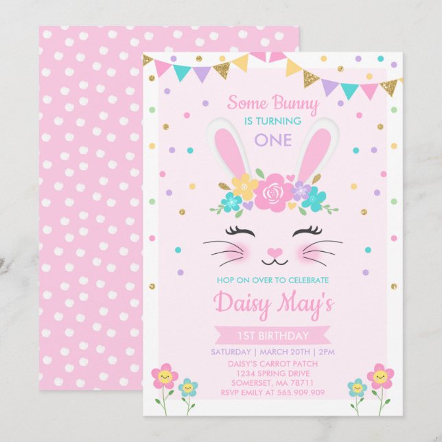 Invitación de cumpleaños conejito algunos cumpleañ (Anverso / Reverso)