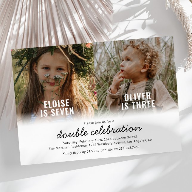 Invitación de cumpleaños conjunta con foto moderna (Subido por el creador)