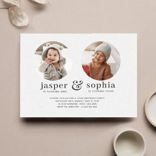 Invitación de cumpleaños conjunta con foto redonda