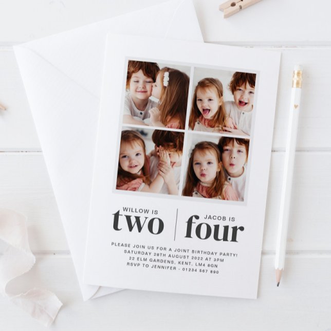 Invitación de cumpleaños conjunta de collage de fo (Subido por el creador)