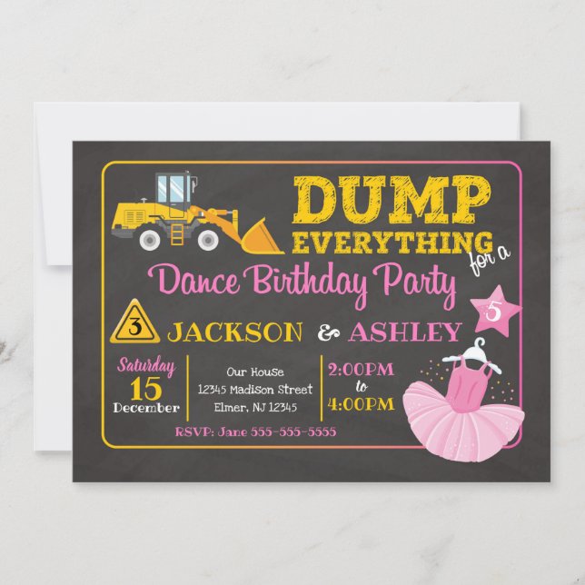 Invitación de cumpleaños conjunta de Construcción  (Anverso)