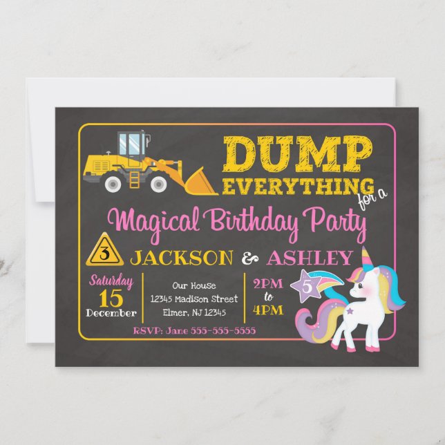 Invitación de cumpleaños conjunta de Construcción  (Anverso)