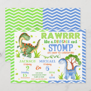 Invitación de cumpleaños conjunta de dinosaurios a