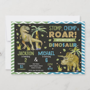 Invitación de cumpleaños conjunta de dinosaurios h