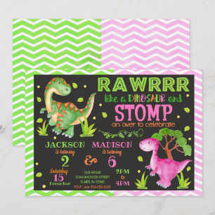 Invitación de cumpleaños conjunta de dinosaurios p