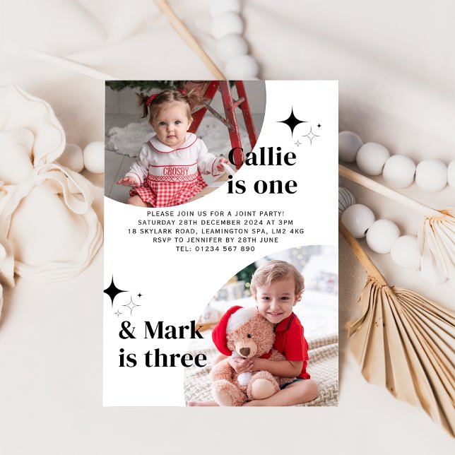 Invitación de cumpleaños conjunta de doble foto (Subido por el creador)