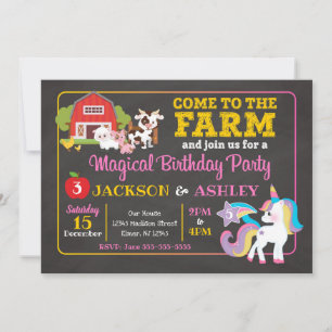 Invitación de cumpleaños conjunta de Farm y Unicor