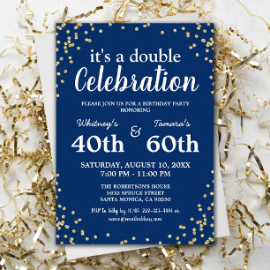 Invitación de cumpleaños conjunta elegante azul y