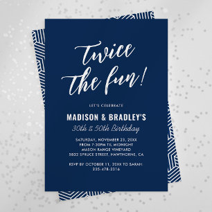 Invitación de cumpleaños conjunta Navy Blue Twice