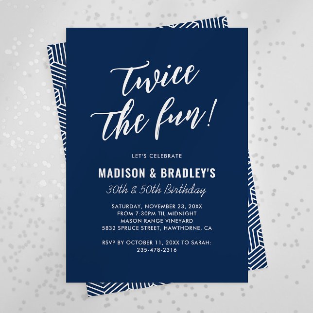 Invitación de cumpleaños conjunta Navy Blue Twice  (Subido por el creador)