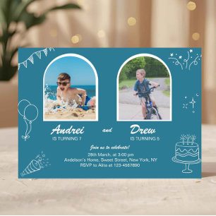 Invitación de cumpleaños conjunta para niños Doble