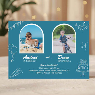 Invitación de cumpleaños conjunta para niños Doble