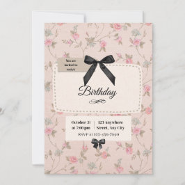 Invitación de cumpleaños coqueta con lazo floral e