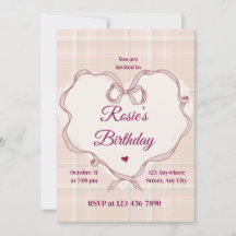 Invitación de cumpleaños coqueta con lazo rosa ele