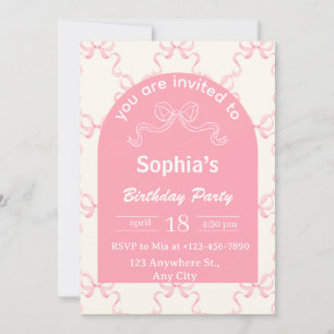 Invitación de cumpleaños coqueta con lazo rosa lin