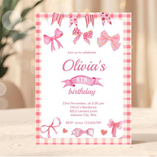 Invitación de Cumpleaños Coqueta con Lindo Lazo Ro