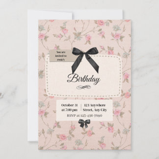 Invitación de cumpleaños coquette con lazo floral 