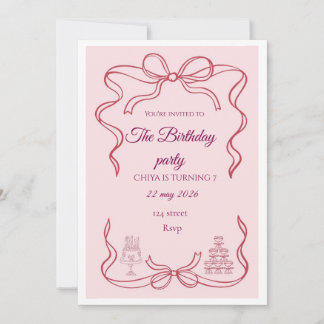 Invitación de cumpleaños Coquette con lazo rosa