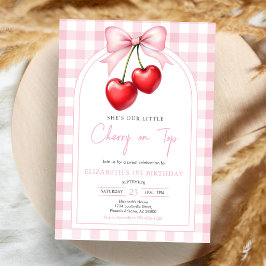 Invitación de cumpleaños Coquette Pink Bow Cherry