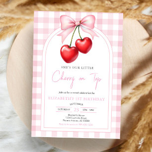 Invitación de cumpleaños Coquette Pink Bow Cherry