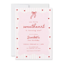 Invitación de cumpleaños Corazón Rojo Rosa Pequeña