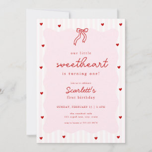 Invitación de cumpleaños Corazón Rojo Rosa Pequeña