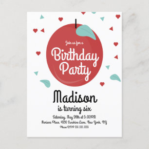 Invitación de cumpleaños corazones confeti manzana
