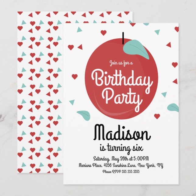 Invitación de cumpleaños Corazones de Confeti de M (Anverso / Reverso)