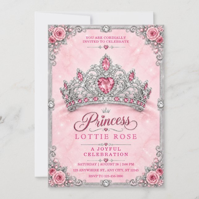 Invitación de cumpleaños Corona de Princesa Platea (Anverso)