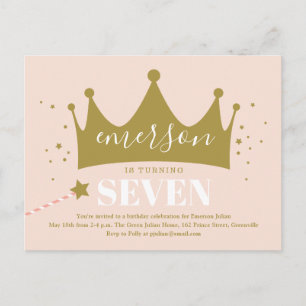 invitación de cumpleaños corona de princesa rosa