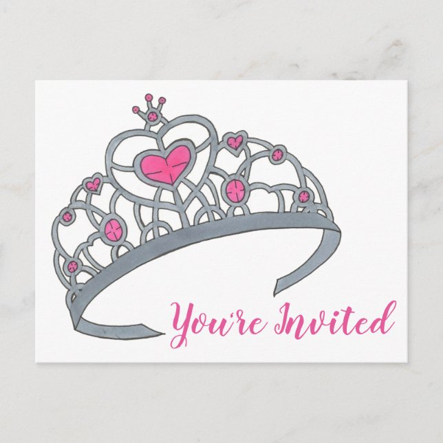 Invitación de cumpleaños Corona de Princesa Rosa (Anverso)