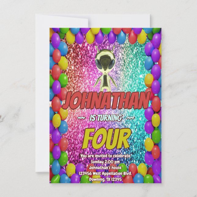 Invitación de cumpleaños cósmico de Alien Space UF (Anverso)