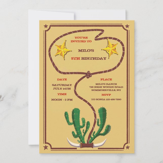 Invitación de cumpleaños Cowboy Roundup (Anverso)