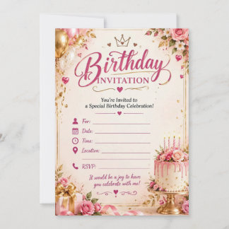 Invitación de cumpleaños - Cumpleaños floral rosa 