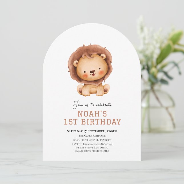 Invitación de cumpleaños Cute Lion safari (Anverso de pie)