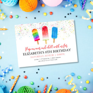 Invitación de cumpleaños Cute Popsicles Pop on Ove