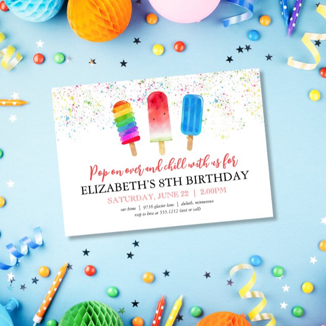 Invitación de cumpleaños Cute Popsicles Pop on Ove (Subido por el creador)