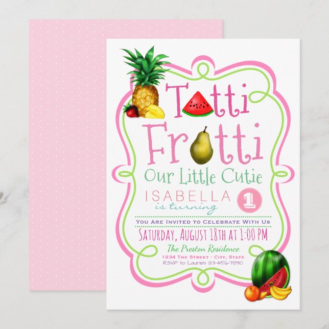 Invitación de cumpleaños Cute Tutti Frutti (Anverso / Reverso)