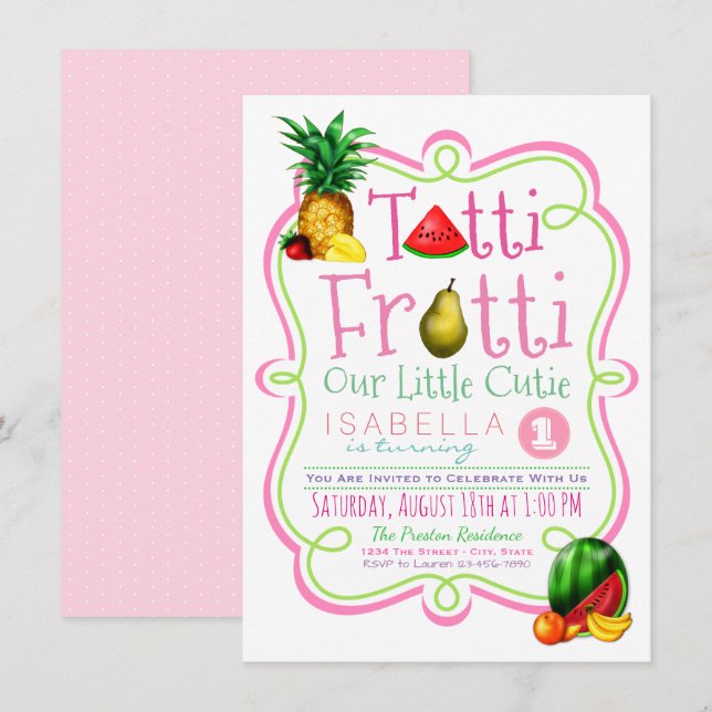 Invitación de cumpleaños Cute Tutti Frutti (Anverso / Reverso)