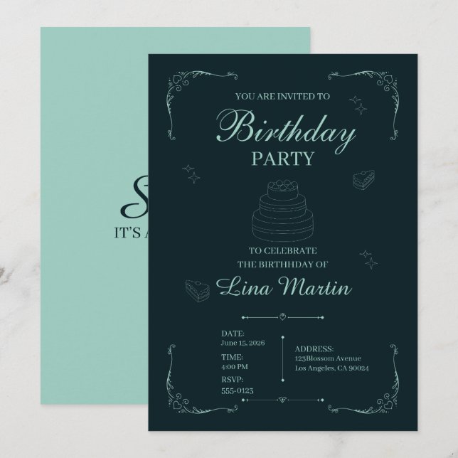 Invitación de cumpleaños Dark Sage (Anverso / Reverso)