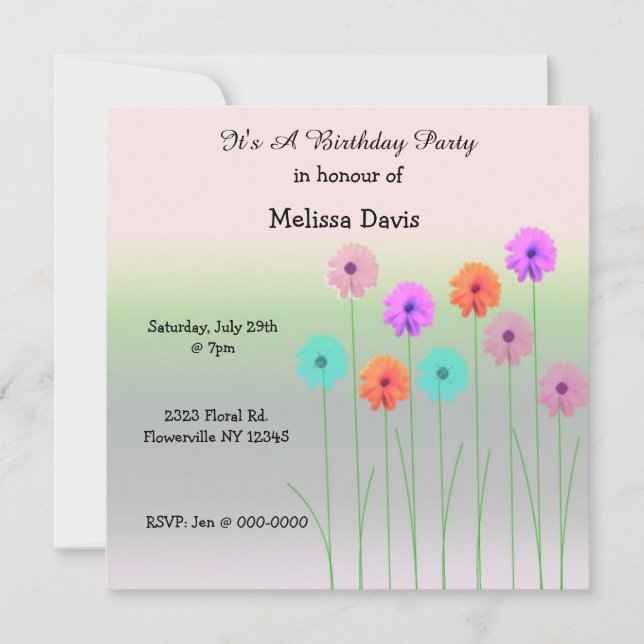 Invitación de cumpleaños Dazzling Daisies (Anverso)