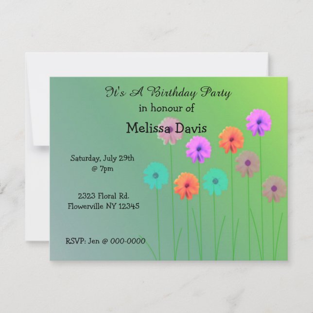 Invitación de cumpleaños Dazzling Daisies (Anverso)