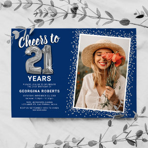 Invitación de cumpleaños de 21 años con foto Cheer