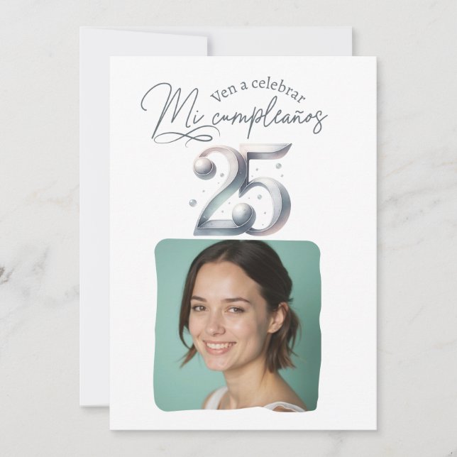 Invitación de cumpleaños de 25 años con foto (Anverso)