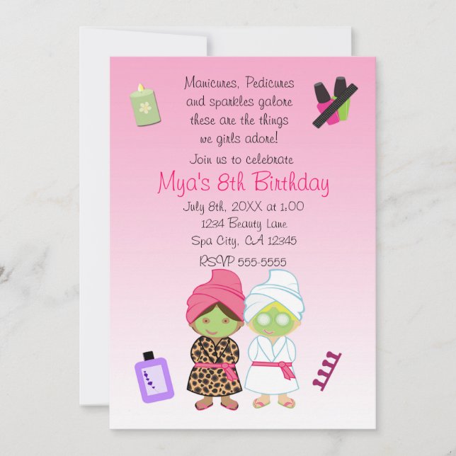 Invitación de cumpleaños de 2 chicas de belleza de (Anverso)