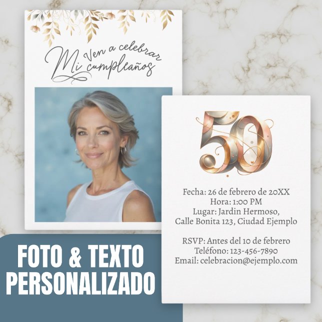 Invitación de cumpleaños de 50 años con foto (Invitación de cumpleaños de 50 años con foto invitation.)